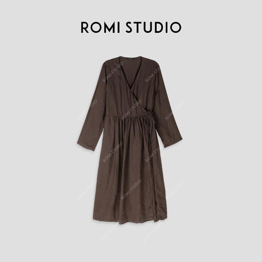 ROMI STUDIO“禅意美学”100亚麻砂洗洗水磨毛交叉领连衣裙24SSD912 商品图0