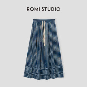 ROMI STUDIO“Classic Retro”100%棉撞色条纹拼接褶皱半裙24SSQ084