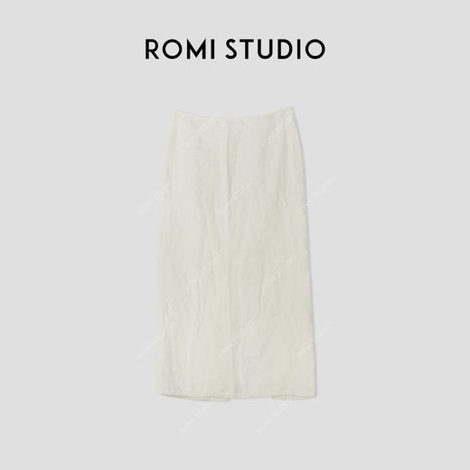 ROMI STUDIO“夏日浮想”100%亚麻纸皱感砂洗洗水直筒半裙 421X5114 商品图4