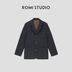 ROMI STUDIO“quiet+luxury”精纺羊毛刺绣藏青色西装外套23AWW668