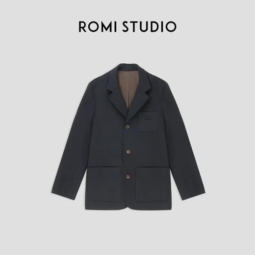 ROMI STUDIO“quiet+luxury”精纺羊毛刺绣藏青色西装外套23AWW668 商品图0