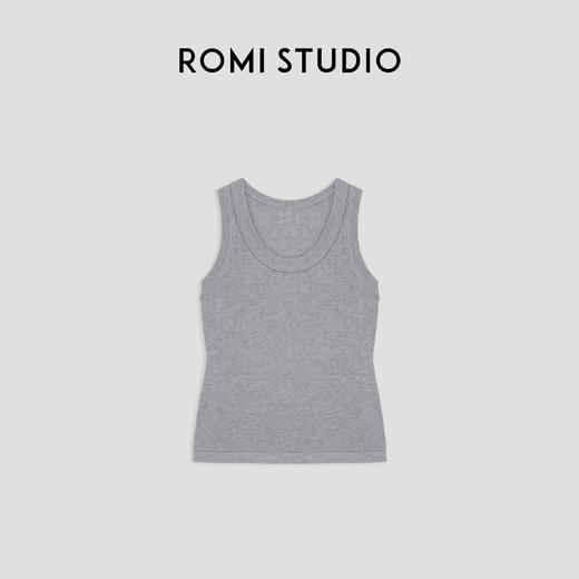 ROMI STUDIO60支羊毛混纺气质U领针织简约打底背心马甲23AWM881 商品图0
