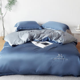 冰肌裸感四件套竹纤维双面刺绣两用双拼色被套枕套床单