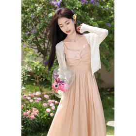 鹿向南 小个子「半岛甜茶」温柔风气质连衣裙女夏季法式吊带裙DC01005