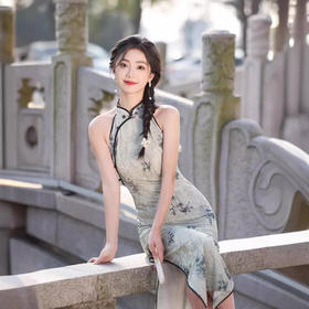 改良提花新中式收腰无袖旗袍YG2384