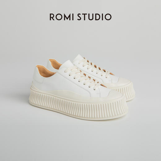 ROMI STUDIO【高品质】厚底系带百搭休闲圆头耐磨小白鞋S3111 商品图0