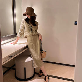 ROMI STUDIO“法式衣橱” 棉麻垂坠感一片式侧系带可调节半裙 Q3925