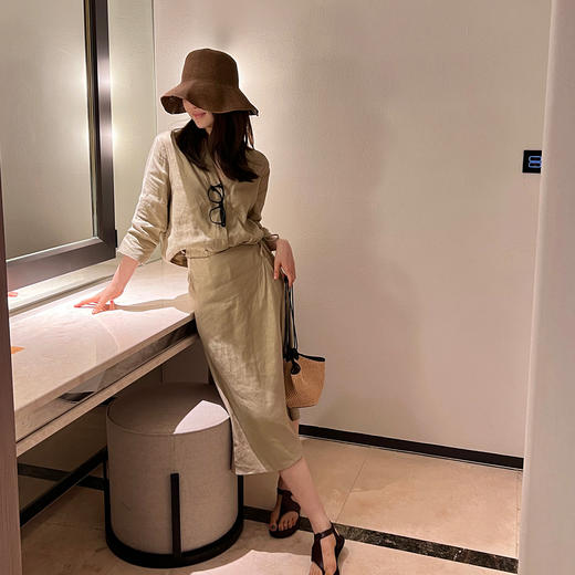 ROMI STUDIO“法式衣橱” 棉麻垂坠感一片式侧系带可调节半裙 Q3925 商品图0