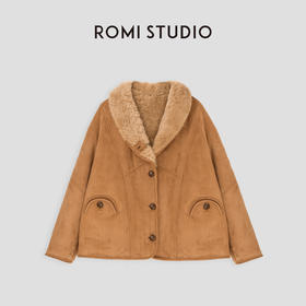 ROMI STUDIO进口冰岛腔调穿搭皮毛一体羊羔绒大衣外套23AWW780