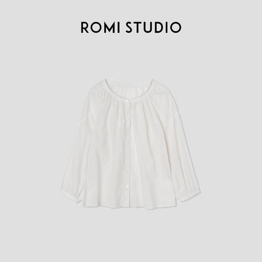 ROMI STUDIO“棉的印迹”100超纤棉洗水肤感圆领泡泡袖衬衣421C6034 商品图2