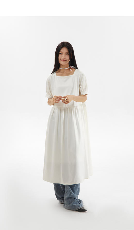 CryingCenter 方领白色简约休闲连衣长裙 哭喊中心 商品图2