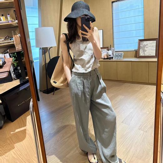 ROMI STUDIO“经典升级” 斜纹亚麻高腰透气杏仁绿阔腿西裤K3710 商品图2