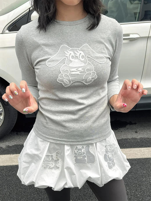 CryingCenter浅灰色狗狗兔蕾丝片女生修身舒适中长袖T哭喊中心 商品图1
