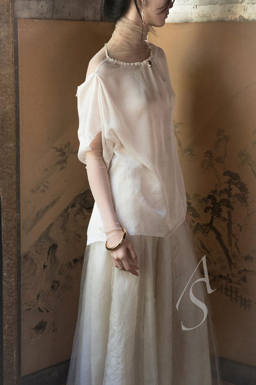 Phaedo  浅桃粉系带细节真丝上衣 商品图3