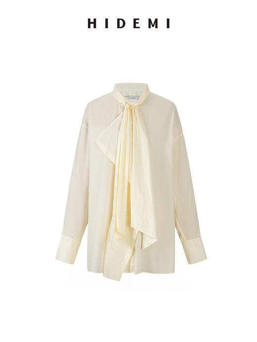 HIDEMI 极简廓形不对称堆叠感设计感圆领长袖衬衫上衣 马斯正红/奶油米/色织格纹 商品图10
