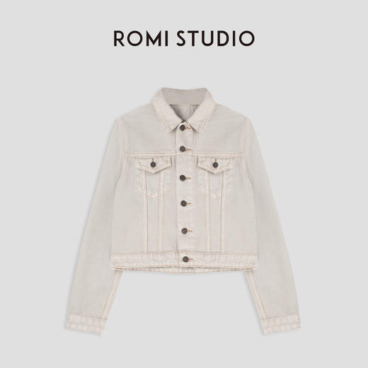 ROMI STUDIO“法式复古”100%棉翻领修身短款牛仔夹克外套23AWW257 商品图0