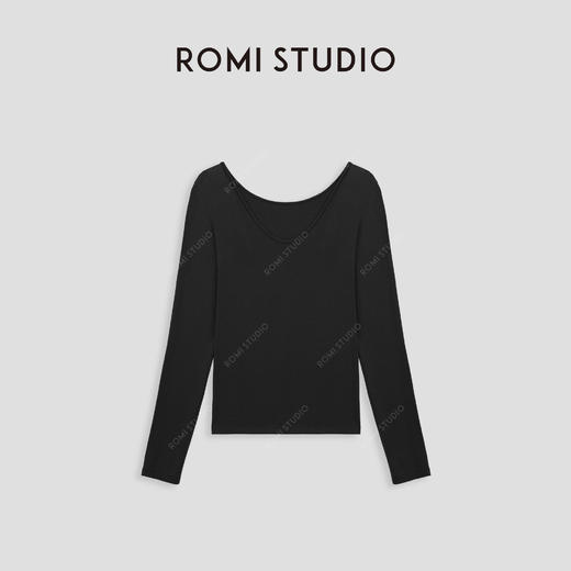 ROMI STUDIO”裸肤挚爱"醋酸混纺弹力U领长袖打底T恤24SST103 商品图2