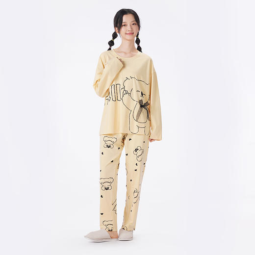 都市丽人睡衣生活家居长袖家居服26支CVC单面薄女士棉质套装LHT2K6 商品图1