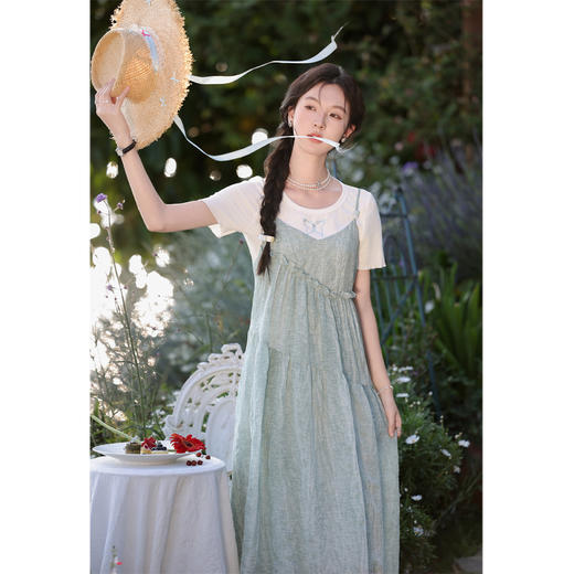 鹿向南 小个子「海盐薄荷」温柔连衣裙女2024夏季新款气质显瘦长裙 商品图0