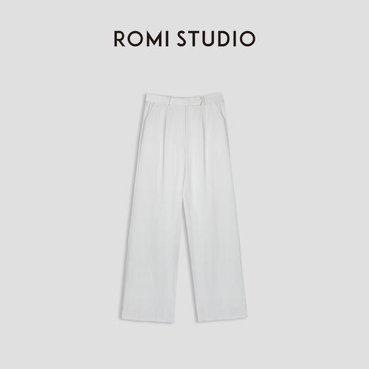 ROMI STUDIO“内外兼备"醋酸丝麻垂感宽松直筒奶白色直筒西裤K3371 商品图0