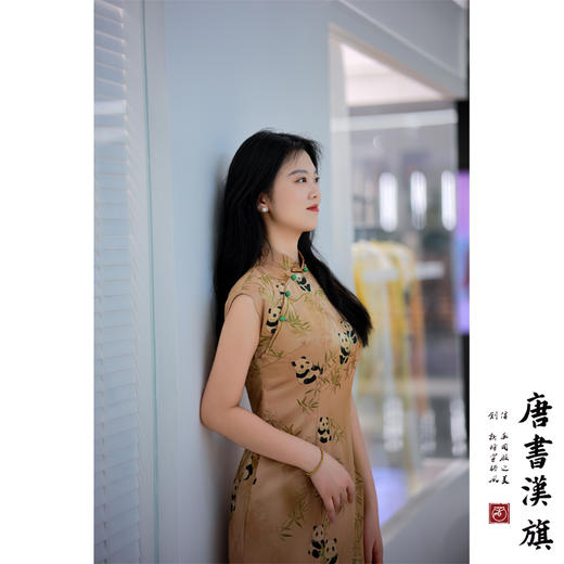 【盼达】暗纹竹影小熊猫立领无袖改良旗袍新中式 商品图2