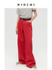 HIDEMI 复古红阔腿宽松中腰牛仔裤长裤 商品缩略图3