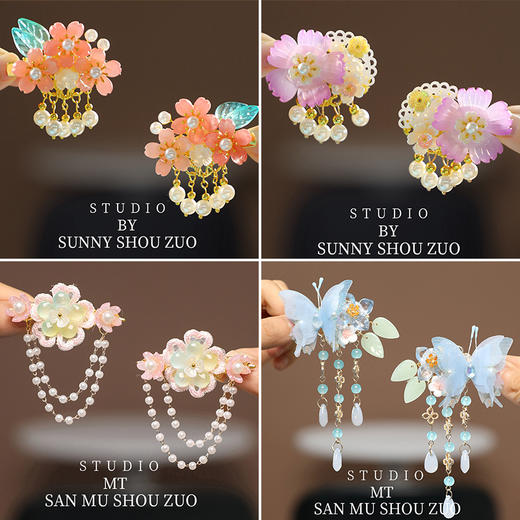 【爆火26款！】公主儿童古风发饰流苏国风复古宝宝发夹中国风汉服古装飘带对夹 商品图2