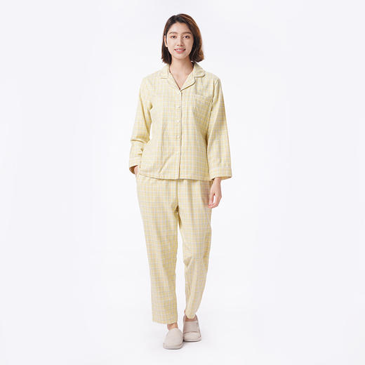 都市丽人睡衣好睡好眠长袖家居服梭织磨毛色织格薄女士梭织棉套装LHT0B7 商品图1