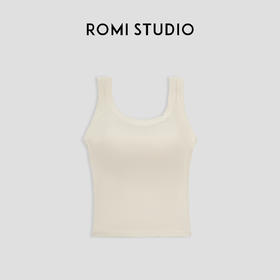 ROMI STUDIO【高品质】简约百搭遮副乳打底纯色带胸垫背心吊带T3327