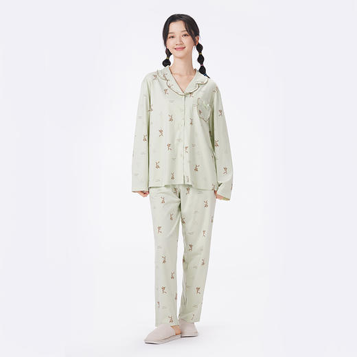 都市丽人睡衣生活家居长袖家居服26支CVC单面薄女士棉质套装LHT1L8 商品图1