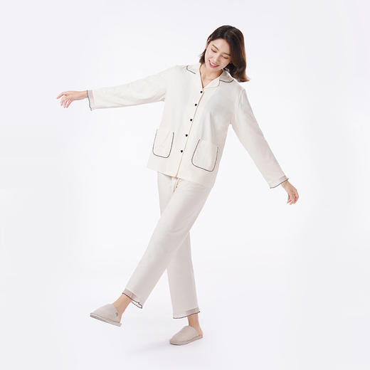 都市丽人睡衣好睡好眠长袖家居服单面无尘棉薄女士棉质套装LHT1L1 商品图2