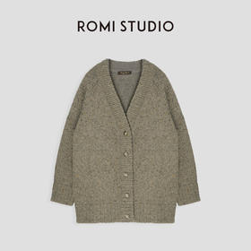 ROMI STUDIO“棕标系列” 羊毛混纺腔调穿搭绿针织开衫23AWM443