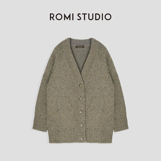 ROMI STUDIO“棕标系列” 羊毛混纺腔调穿搭绿针织开衫23AWM443 商品图0