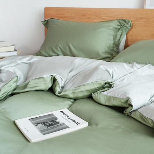 冰肌裸感四件套竹纤维双面刺绣两用双拼色被套枕套床单 商品图3