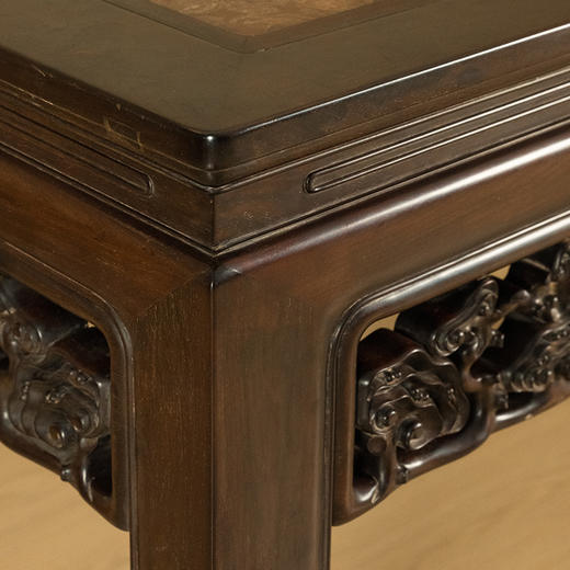 清 红木镶海藻螺透雕灵芝纹活面大画桌 商品图2