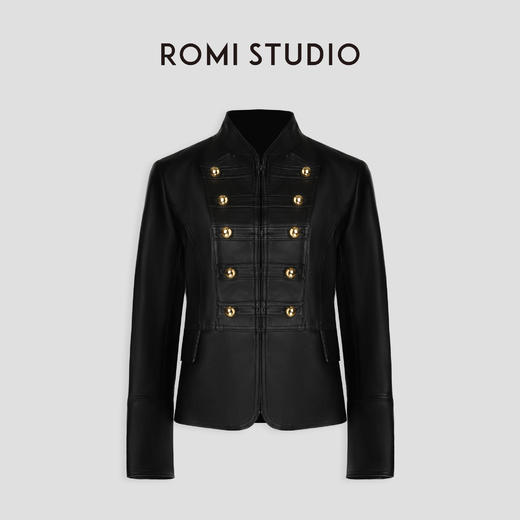ROMI STUDIO"棕标系列"植鞣绵羊皮立领修身夹克皮衣外套23AWW315 商品图0
