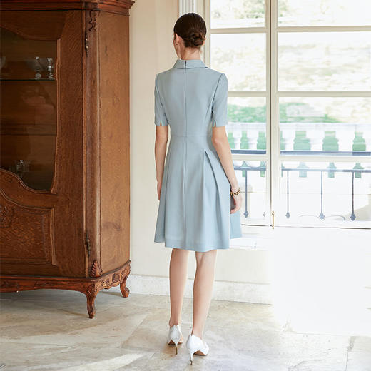 IWY/高端蓝色西装连衣裙女夏季新款立领衬衫裙子职业装正装工作服Q1140 商品图4