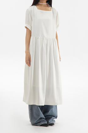 CryingCenter 方领白色简约休闲连衣长裙 哭喊中心
