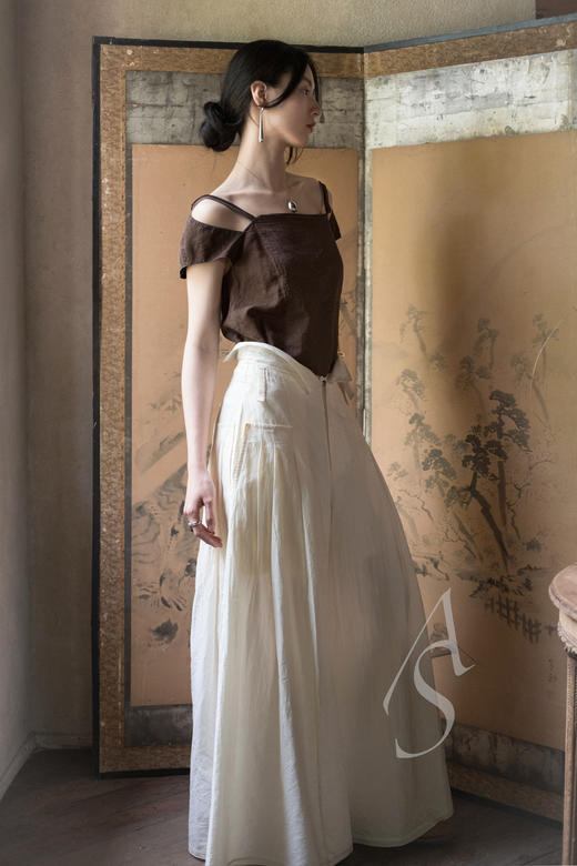 Phaedo  矿白色丝羊毛叠褶阔腿裤 商品图0