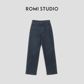 ROMI STUDIO“随性丹宁”高比例棉水洗做旧弹力深蓝牛仔裤23AWN1199