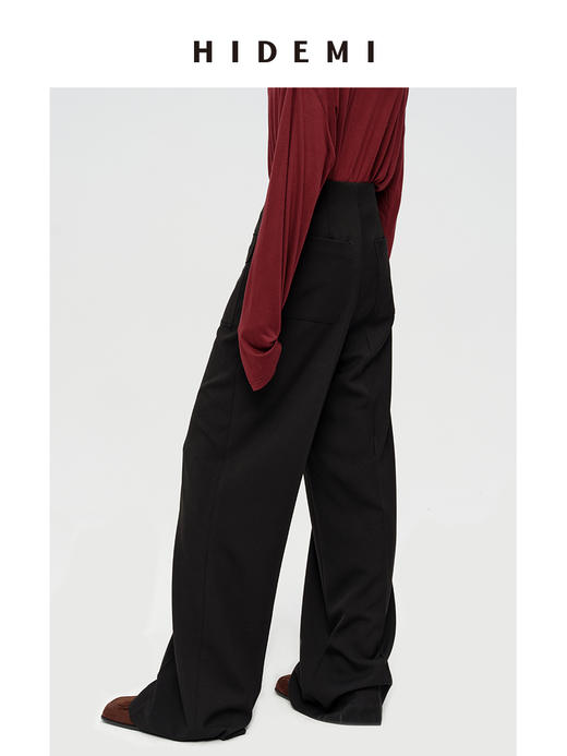 HIDEMI极简显瘦高腰带盖拉链提臀阔腿直筒垂顺长裤 商品图4
