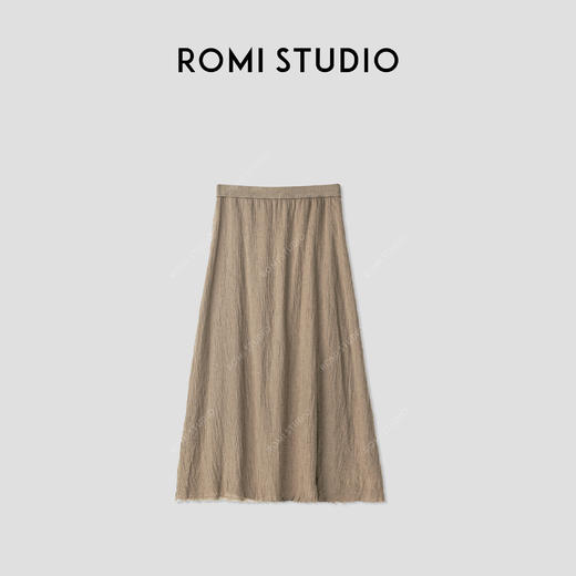 ROMI STUDIO“法式优雅”棉麻混纺褶皱肌理感松紧腰A字半裙24SSQ887 商品图0