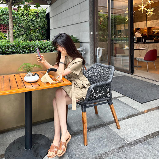 ROMI STUDIO【luxy系列】卡其色法式显瘦气质短袖连衣裙 D3428 商品图3