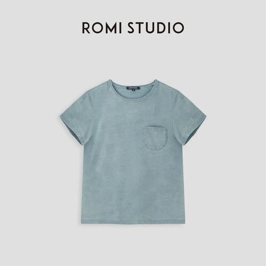ROMI STUDIO“经典美式” 高比例棉复古洗水雾霾蓝短袖t恤 23AWT876 商品图0