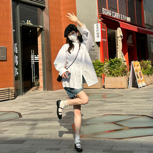 ROMI STUDIO高品质 宽松慵懒大版廓版匹马棉百搭两色衬衣T3117 商品图4