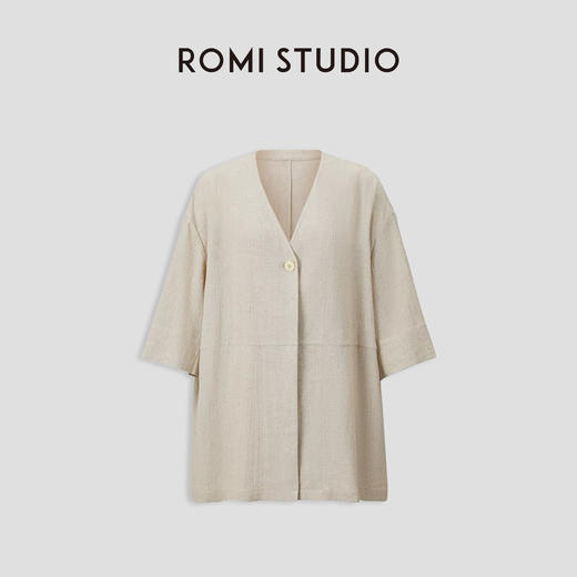 ROMI STUDIO“内外兼备” 棉麻基础百搭肌理感宽松v领中袖衬衣T3991 商品图4