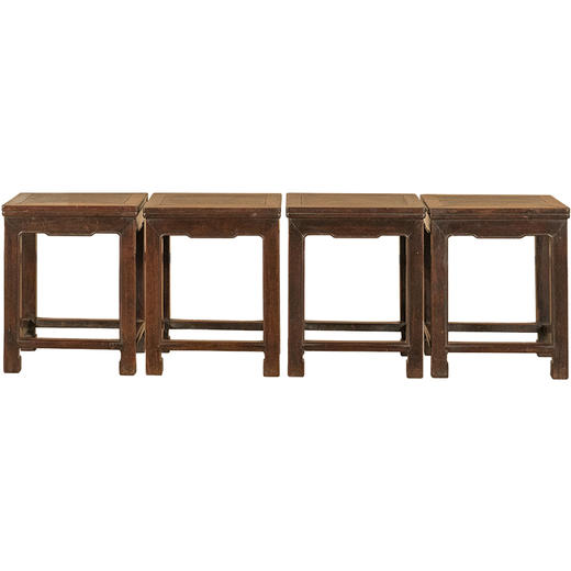 清 红木镶瘿木洼膛肚方凳成堂（一堂四只） 商品图5