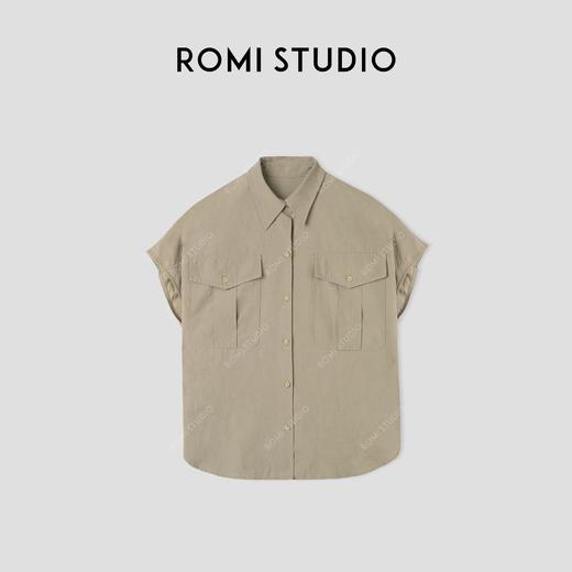 ROMI STUDIO“率性工装”棉麻混纺洗水做旧工装小盖袖衬衣 421C3010 商品图4