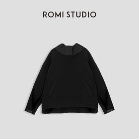 ROMI STUDIO“自在无限”拼接连帽宽松廓形黑色卫衣23AWT001