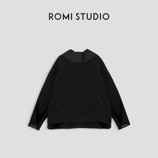 ROMI STUDIO“自在无限”拼接连帽宽松廓形黑色卫衣23AWT001 商品图0